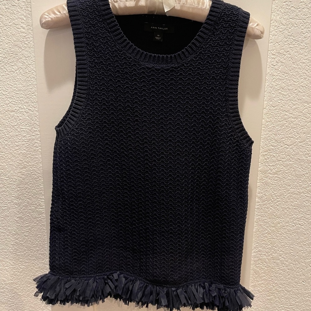 Ann Taylor Sleeveless Sweater Top with Ruffled Hem
